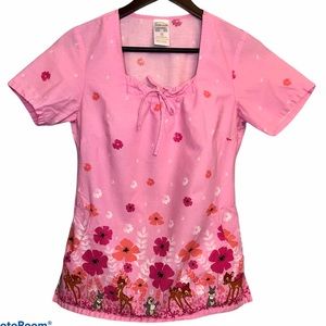 Disney Bambi & Thumper Spring Flower Scrub Top XS